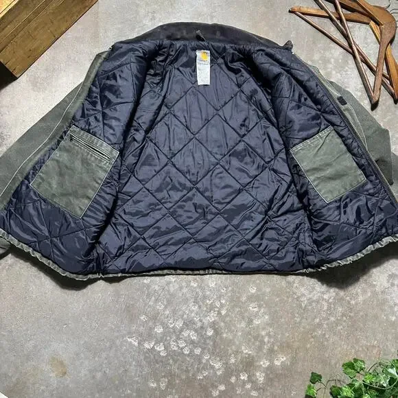 Vintage Carhartt Faded J22 MOS Green Arctic Jacket Mens XL Canvas Quilted Lining
